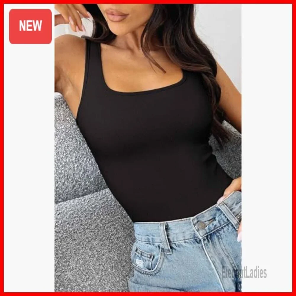 Ribbed Scoop Neck Bodysuit, Modal Spandex, Slimming Tank Top, XS-XXL